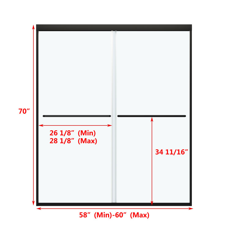 Matte Black 60" x 70" Frameless Sliding Glass Shower Door