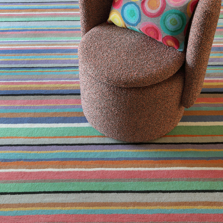 Hand-Tufted Multicolor Wool Stripe Rectangular Area Rug 6' x 9'