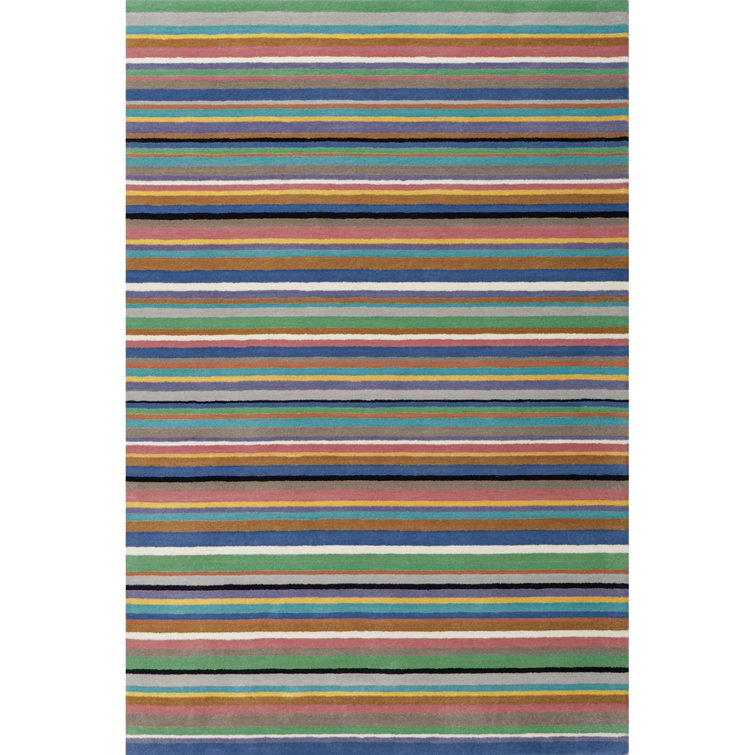 Hand-Tufted Multicolor Wool Stripe Rectangular Area Rug 6' x 9'