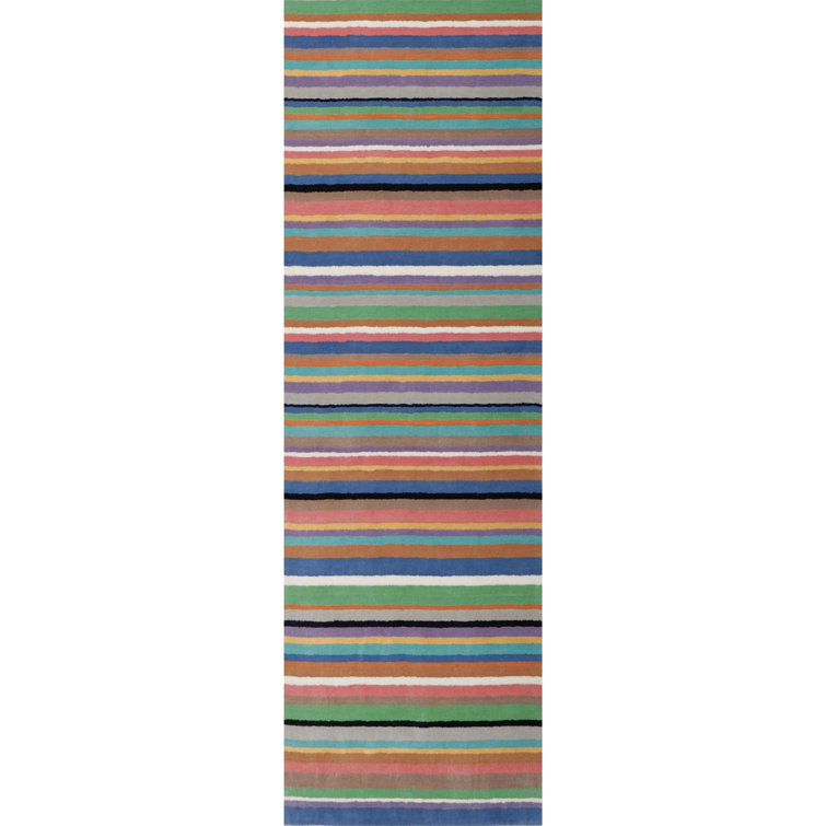 Multicolor Hand-Tufted Wool Stripe Runner Rug 2'6" x 8'