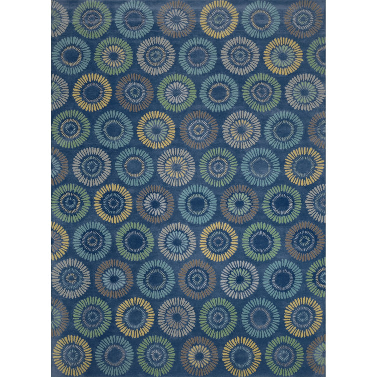 Hand-Tufted Blue Wool Runner Rug with Floral Pattern