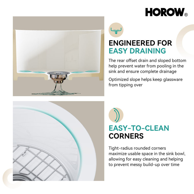 18 Inch White Fireclay Round Drop-In Farmhouse Sink