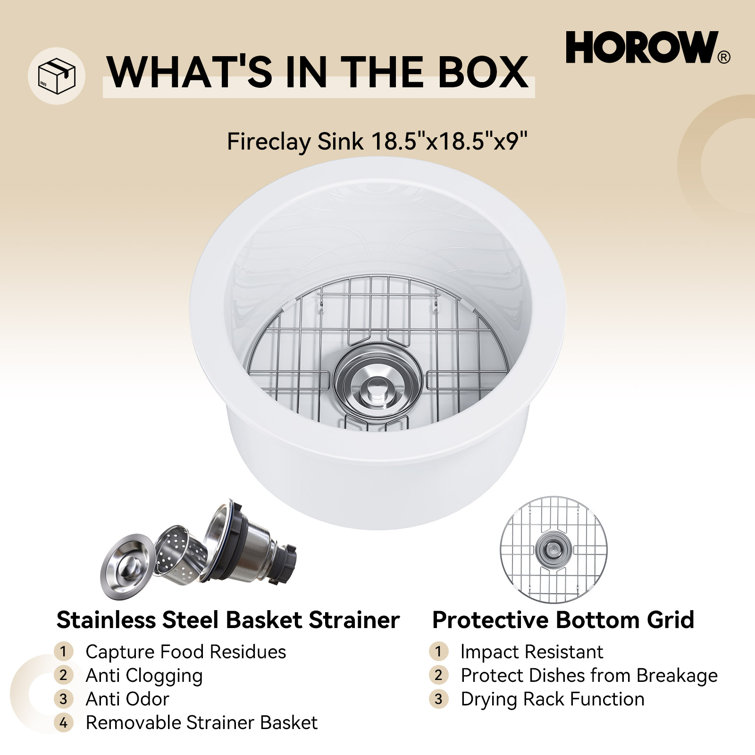 18 Inch White Fireclay Round Drop-In Farmhouse Sink