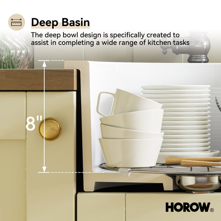 18 Inch White Fireclay Round Drop-In Farmhouse Sink