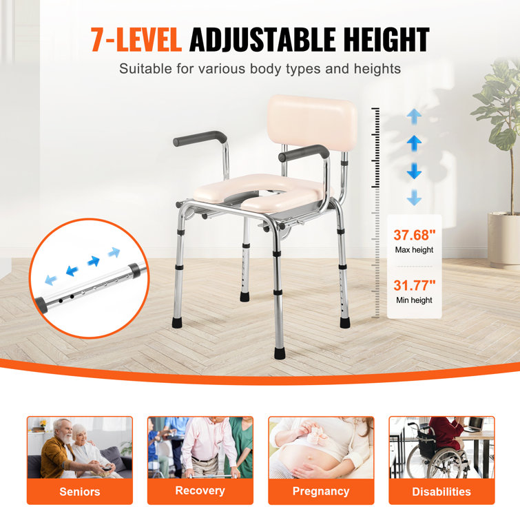 Adjustable Height White Steel Bedside Commode Chair