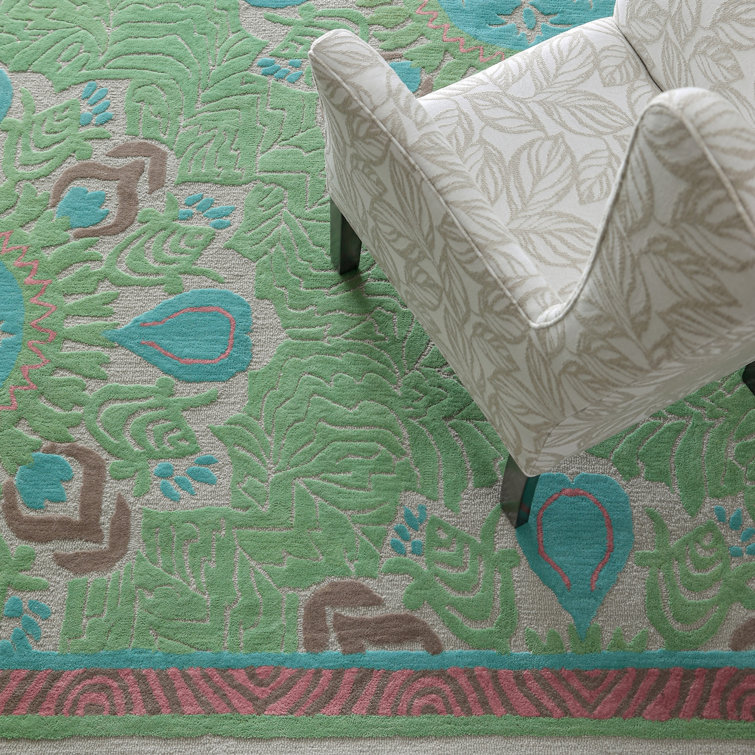 Hand-Tufted Green and Pink Wool Runner Rug