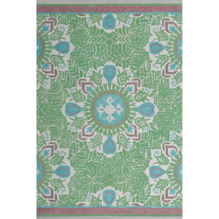 Hand-Tufted Green and Gray Wool Rectangular Area Rug