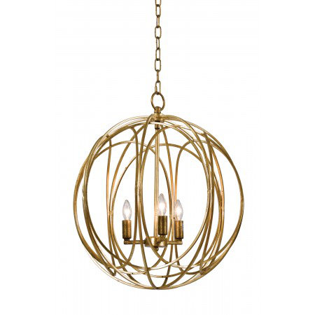 Large Gold Leaf Globe Pendant Light with Clear Cord