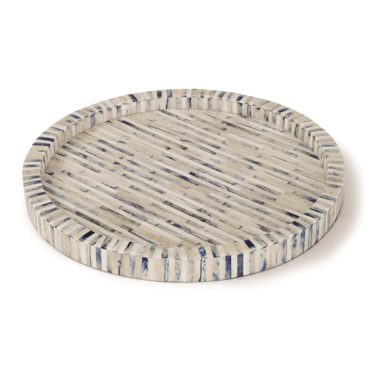16-Inch Round Bone and Indigo Tray
