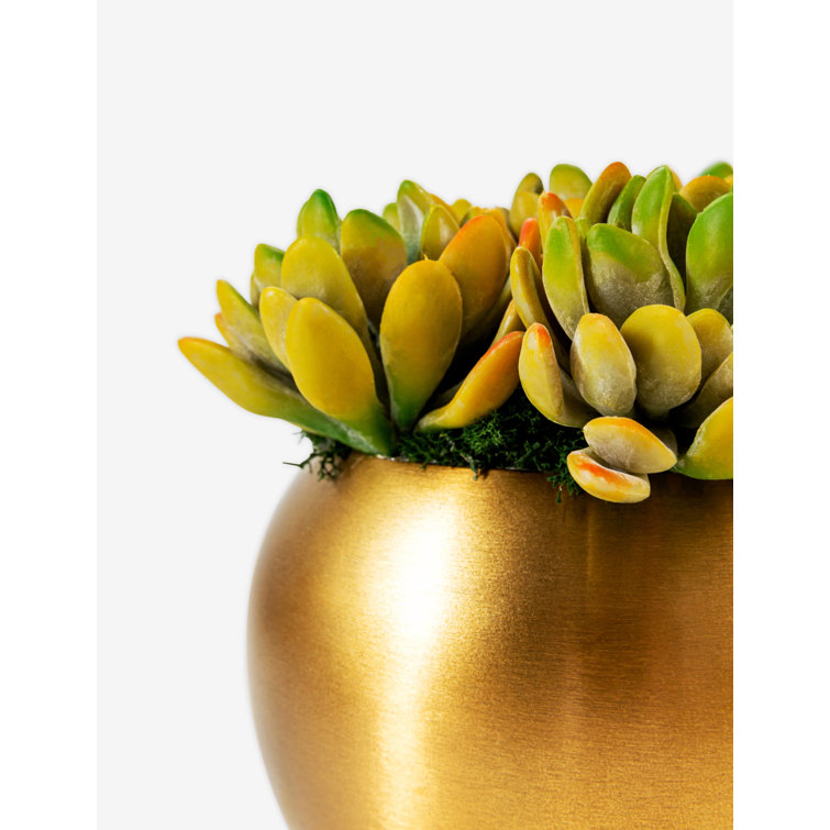 Beatrice Gold Metal Planter with Green Artificial Succulents