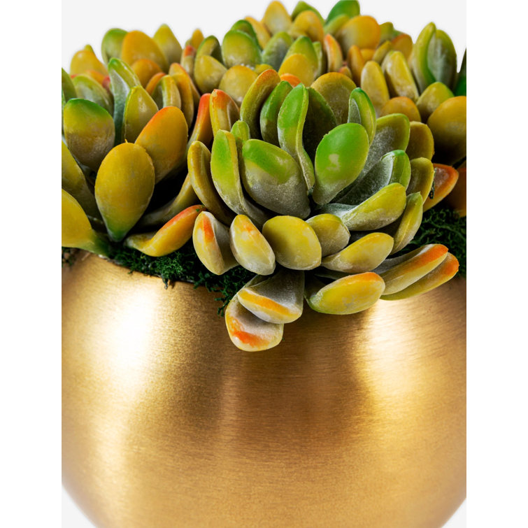 Beatrice Gold Metal Planter with Green Artificial Succulents