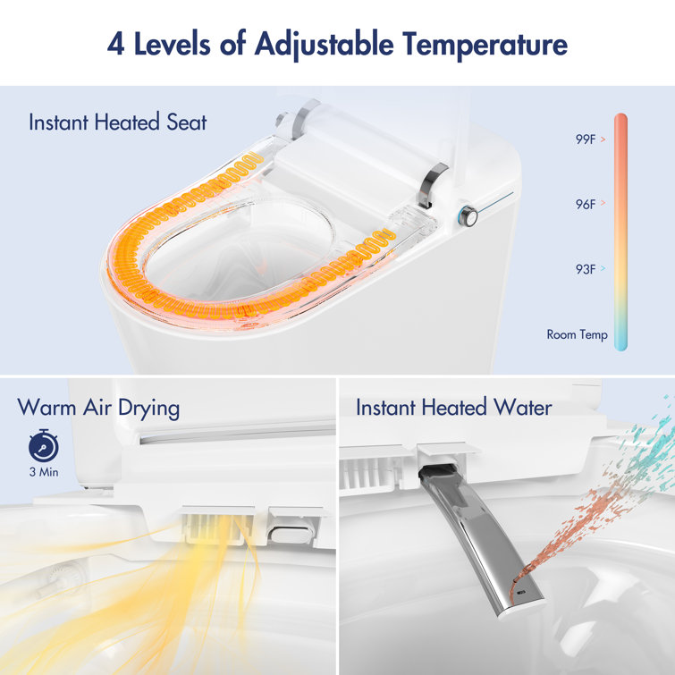 White Elongated Smart Bidet Toilet with Heated Seat and Night Light