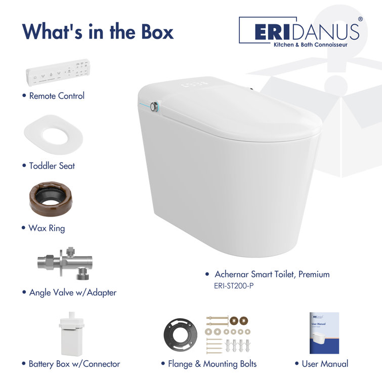 White Elongated Smart Bidet Toilet with Heated Seat and Night Light