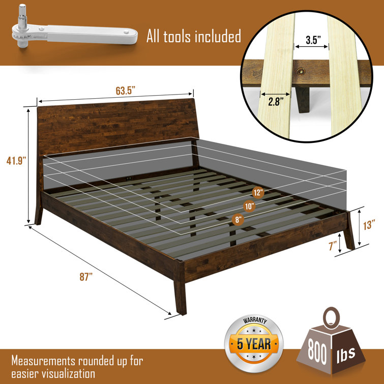 Walnut Queen Solid Wood Bed Frame with High Headboard