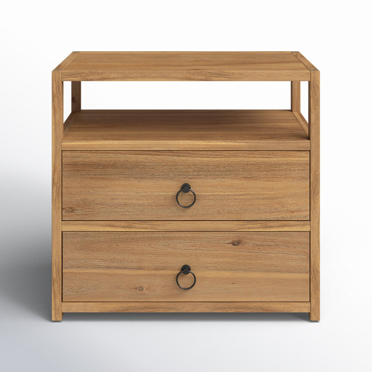 Natural Acacia 2-Drawer Nightstand with Open Shelf