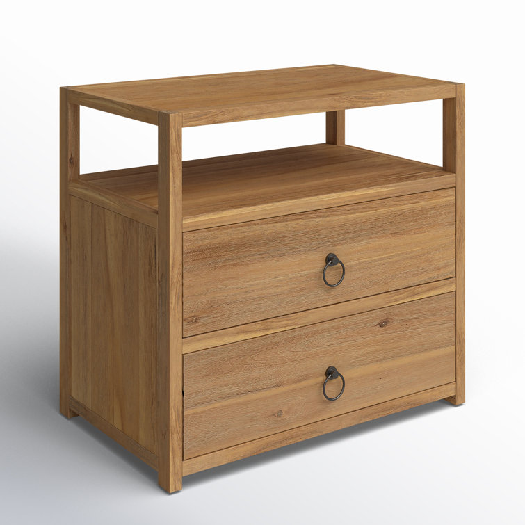 Natural Acacia 2-Drawer Nightstand with Open Shelf