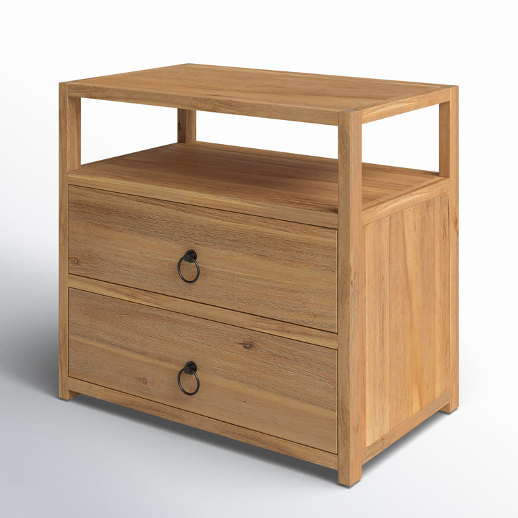 Natural Acacia 2-Drawer Nightstand with Open Shelf