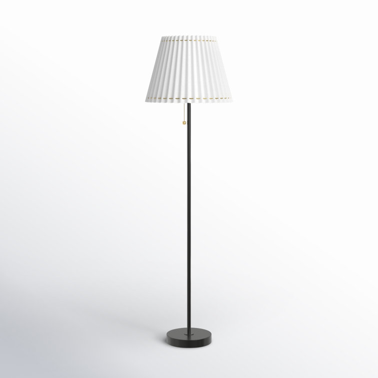 Adjustable Soft Black Floor Lamp with Pleated Belgian Linen Shade