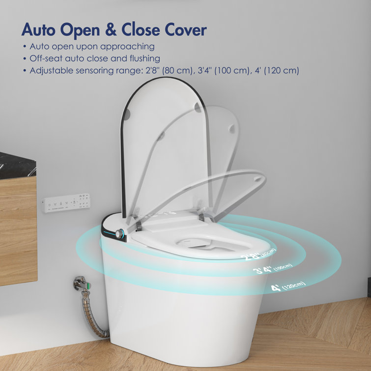 Elongated White and Black Smart Bidet Toilet with Heated Seat