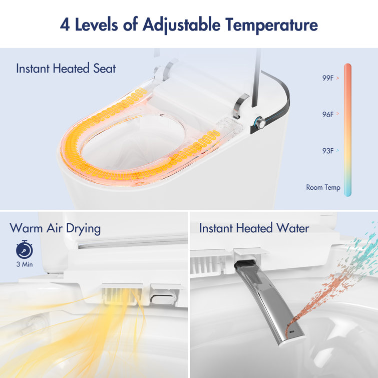 Elongated White and Black Smart Bidet Toilet with Heated Seat