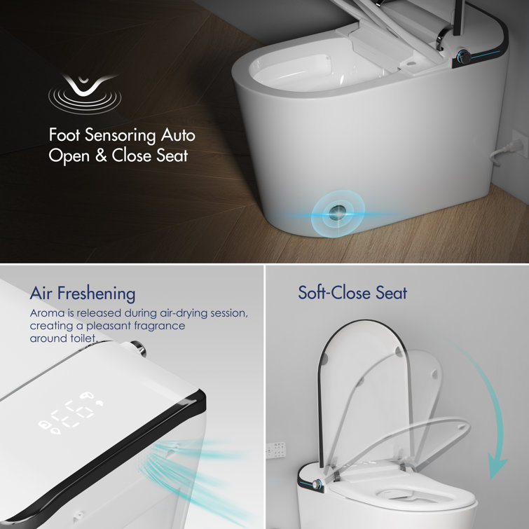 Elongated White and Black Smart Bidet Toilet with Heated Seat