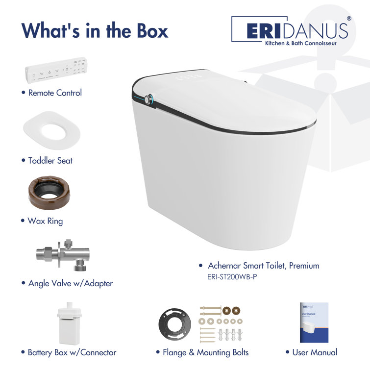 Elongated White and Black Smart Bidet Toilet with Heated Seat
