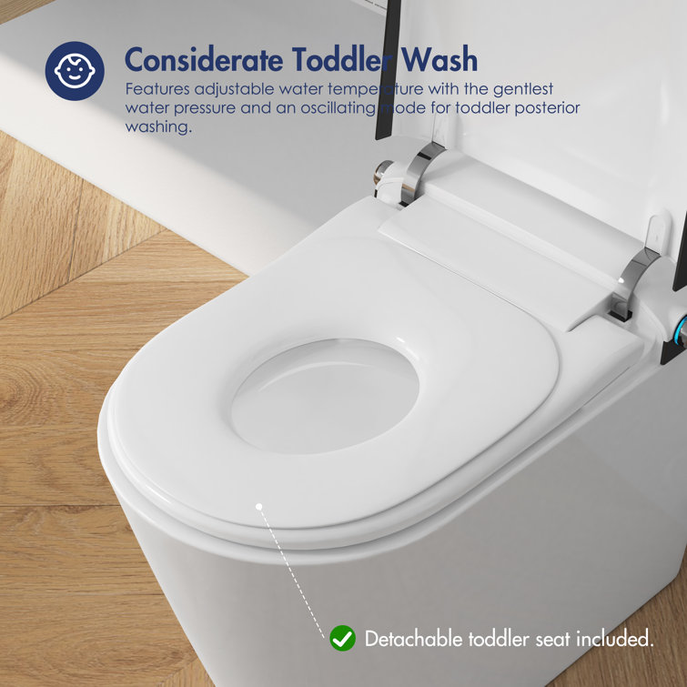 Elongated White and Black Smart Bidet Toilet with Heated Seat