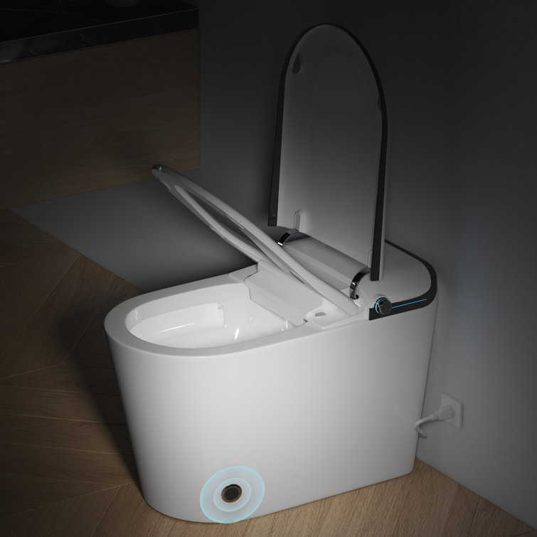 Elongated White and Black Smart Bidet Toilet with Heated Seat