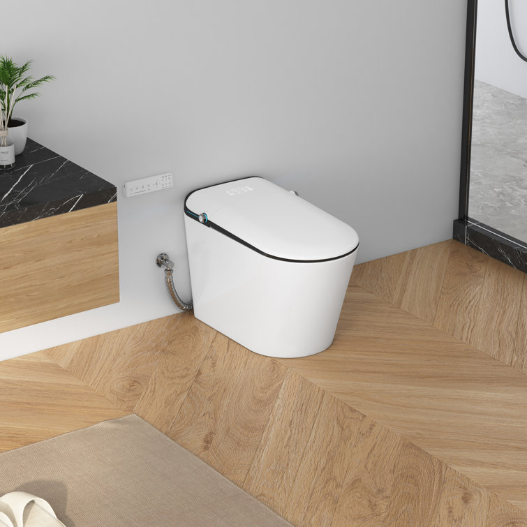 Elongated White and Black Smart Bidet Toilet with Heated Seat