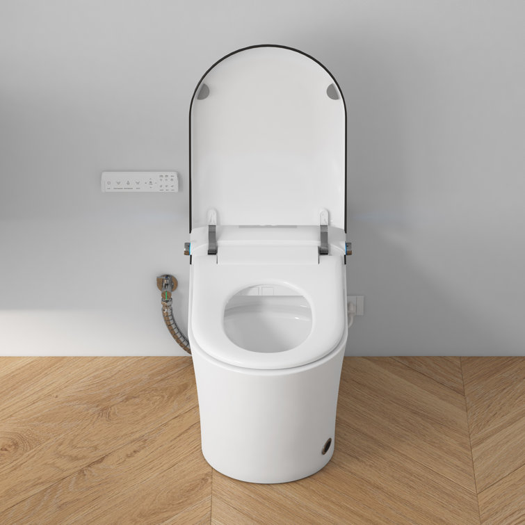 Elongated White and Black Smart Bidet Toilet with Heated Seat