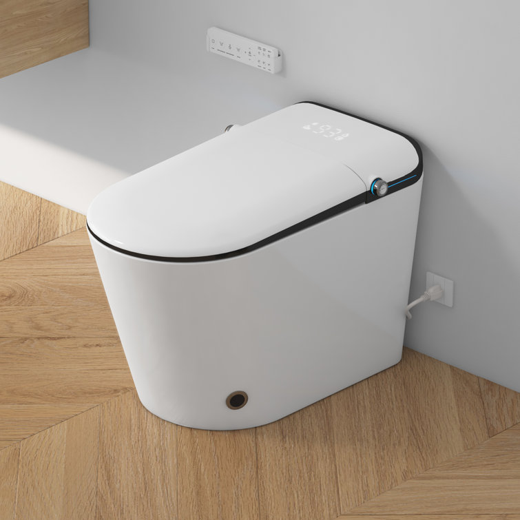 Elongated White and Black Smart Bidet Toilet with Heated Seat