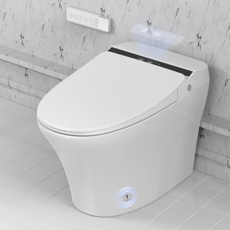 White Ceramic Elongated One-Piece Smart Toilet with Heated Seat