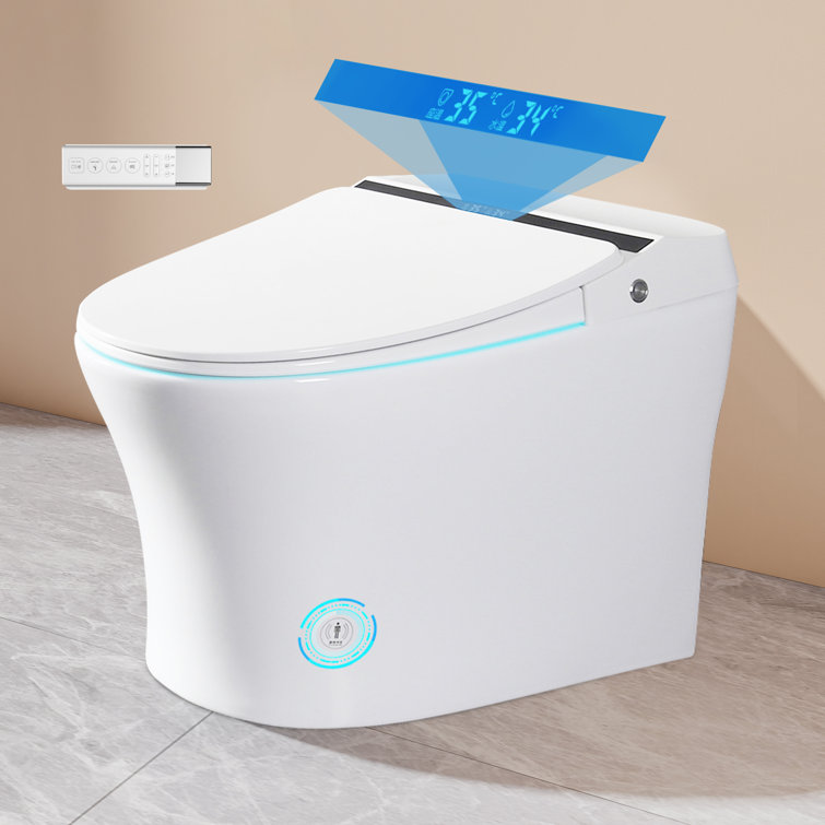 White Ceramic Elongated One-Piece Smart Toilet with Heated Seat