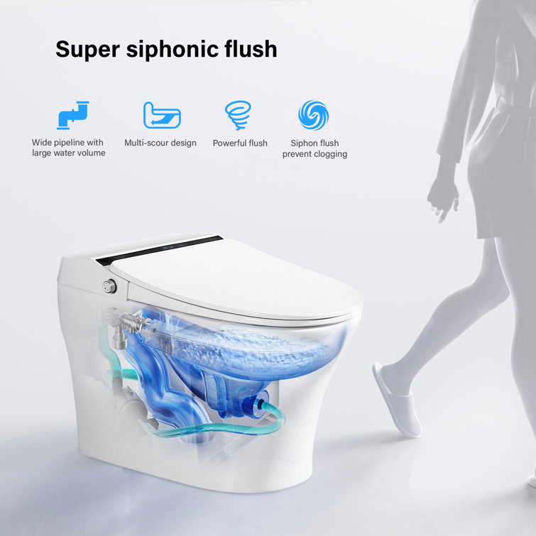White Ceramic Elongated One-Piece Smart Toilet with Heated Seat