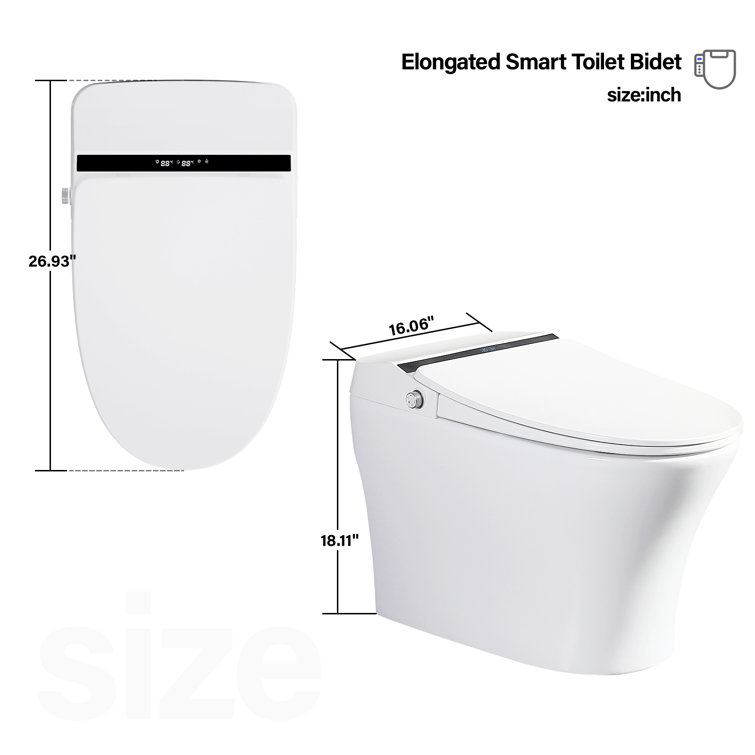 White Ceramic Elongated One-Piece Smart Toilet with Heated Seat