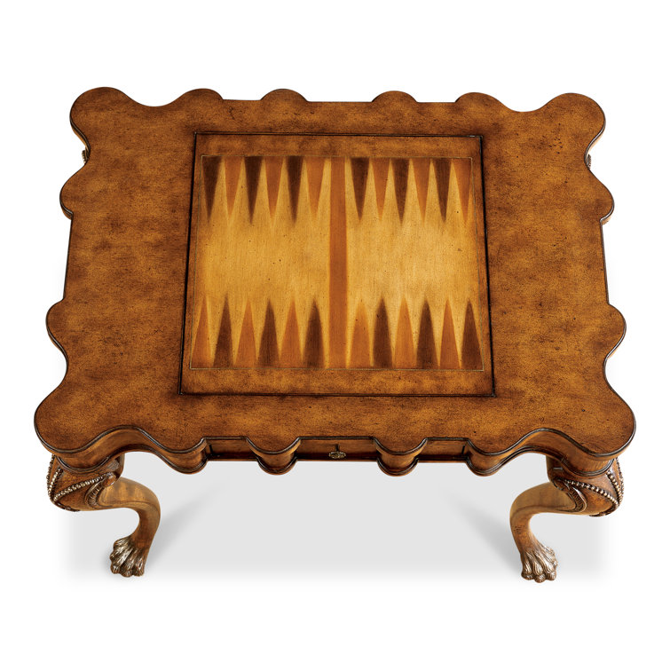 Medium Brown Hand-Carved Traditional Game Table with Reversible Board