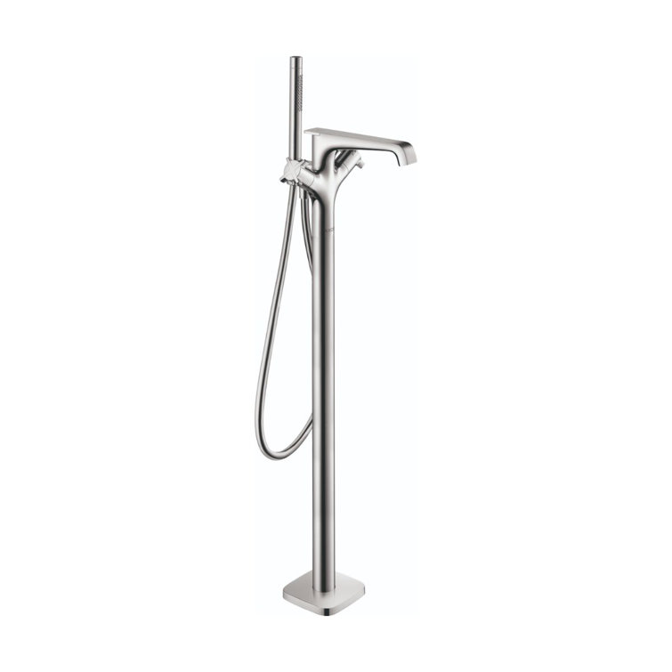 Chrome Floor Mounted Single Hole Tub Filler with Handshower