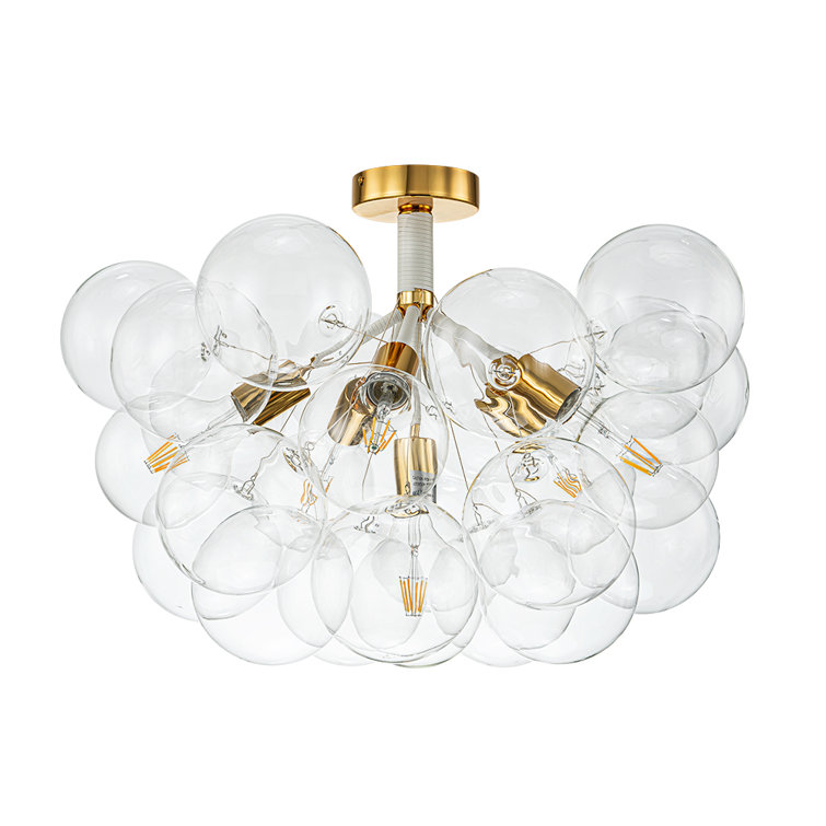 Clear Glass Globe 6-Light White Gold Chandelier