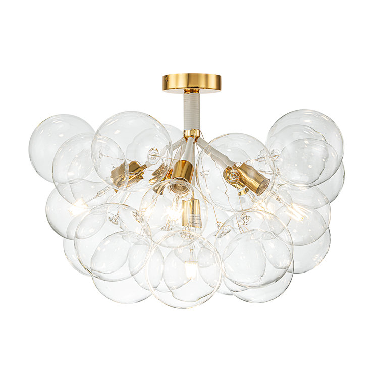 Clear Glass Globe 6-Light White Gold Chandelier