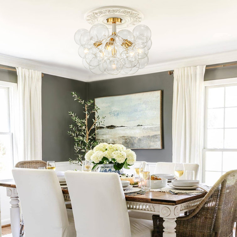 Clear Glass Globe 6-Light White Gold Chandelier