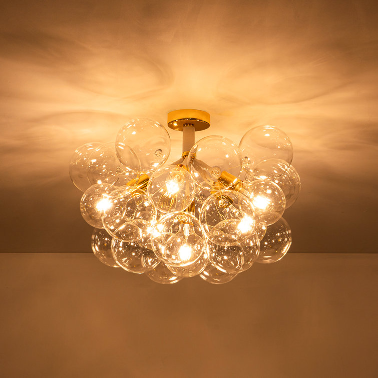 Clear Glass Globe 6-Light White Gold Chandelier