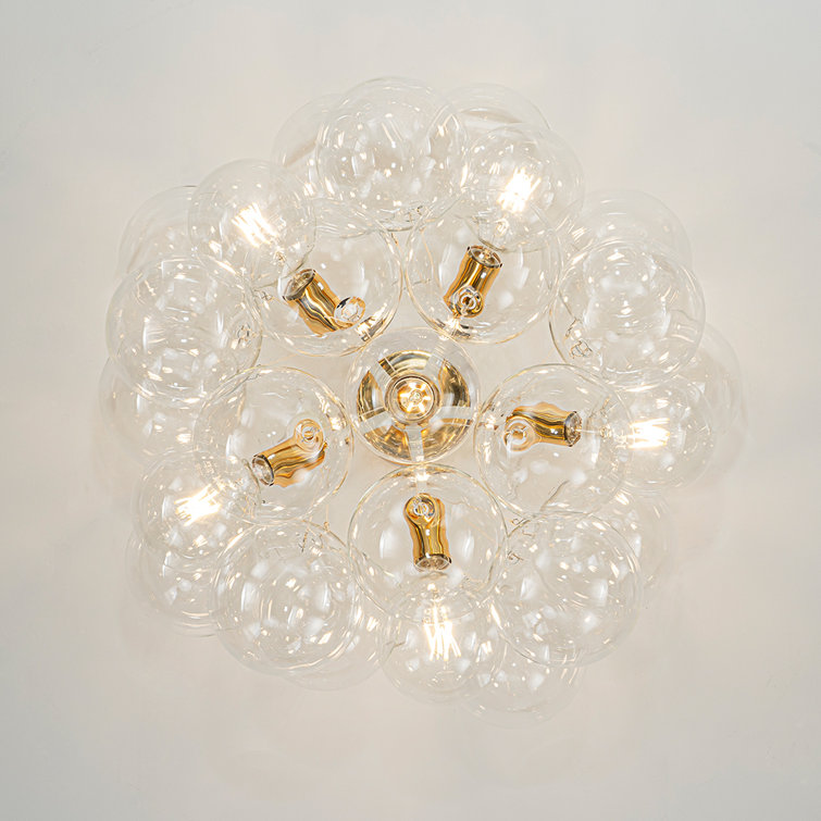 Clear Glass Globe 6-Light White Gold Chandelier