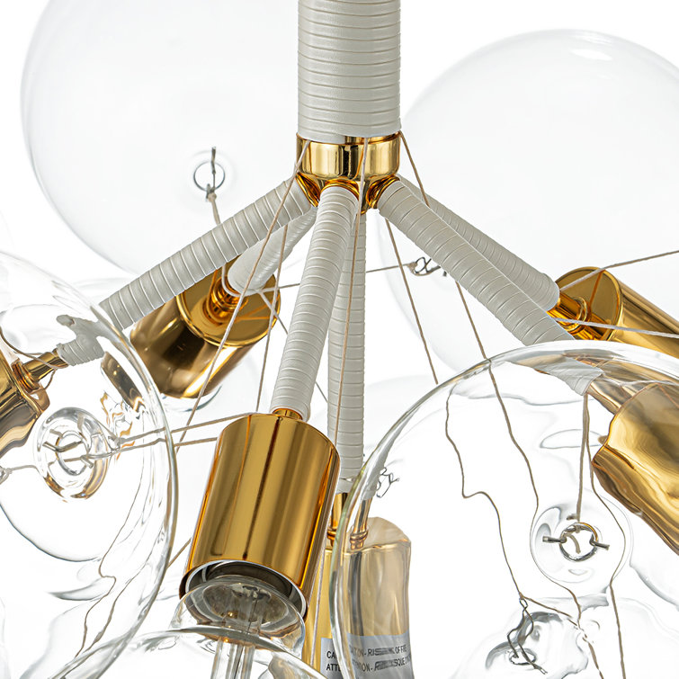 Clear Glass Globe 6-Light White Gold Chandelier
