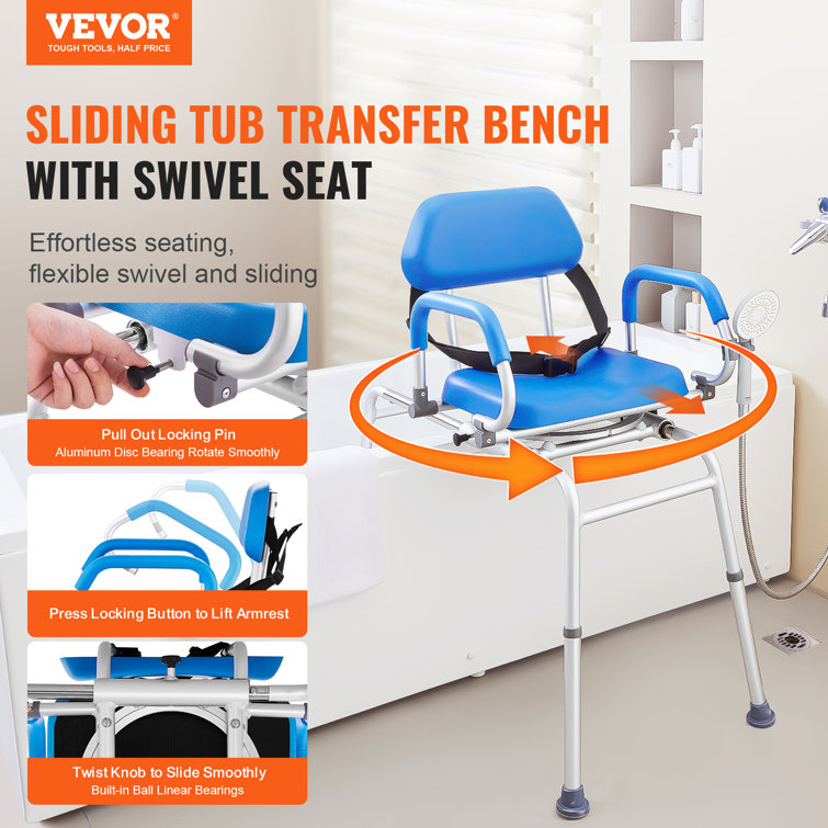 Blue Adjustable Plastic Sliding Tub Transfer Bench with Safety Belt