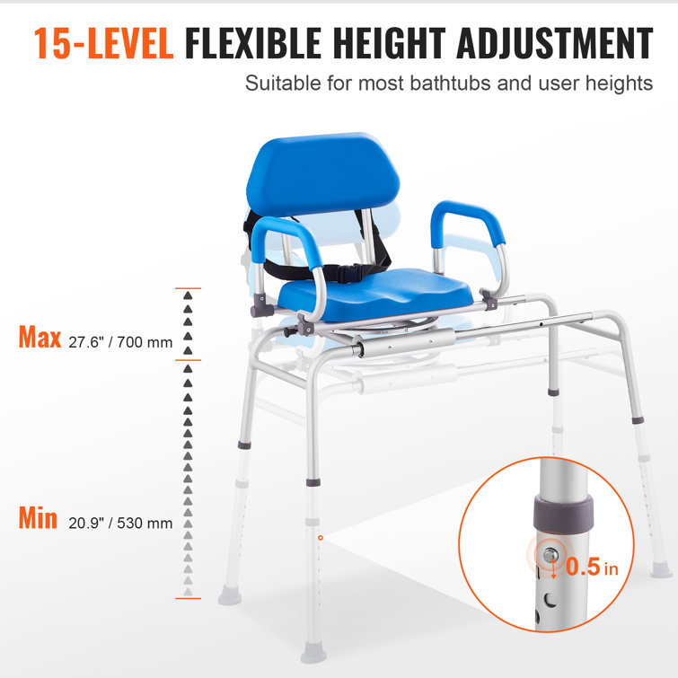 Blue Adjustable Plastic Sliding Tub Transfer Bench with Safety Belt