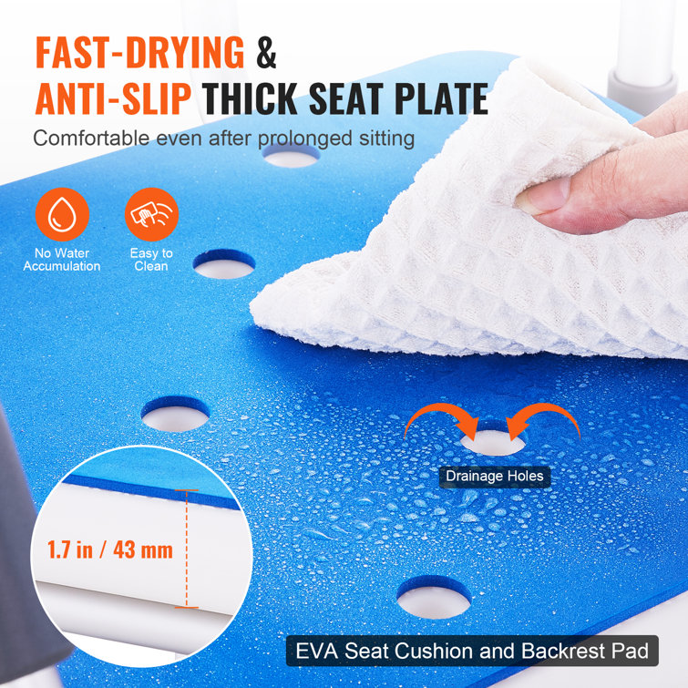Adjustable Blue Plastic 360° Swivel Shower Chair with Armrests