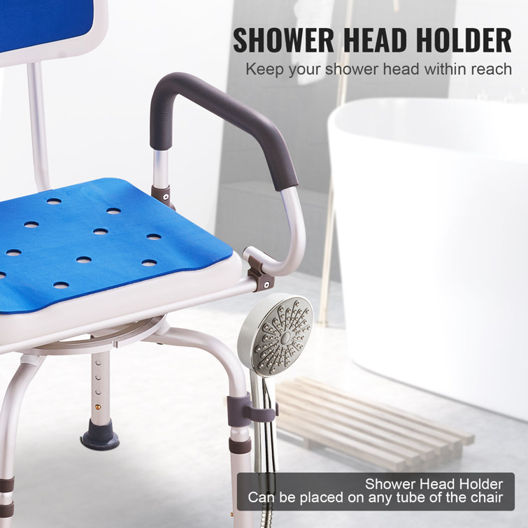 Adjustable Blue Plastic 360° Swivel Shower Chair with Armrests