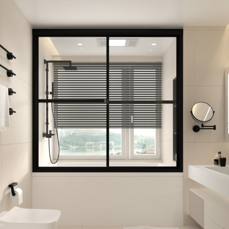 Matte Black Sliding Tub Door with Clear Tempered Glass