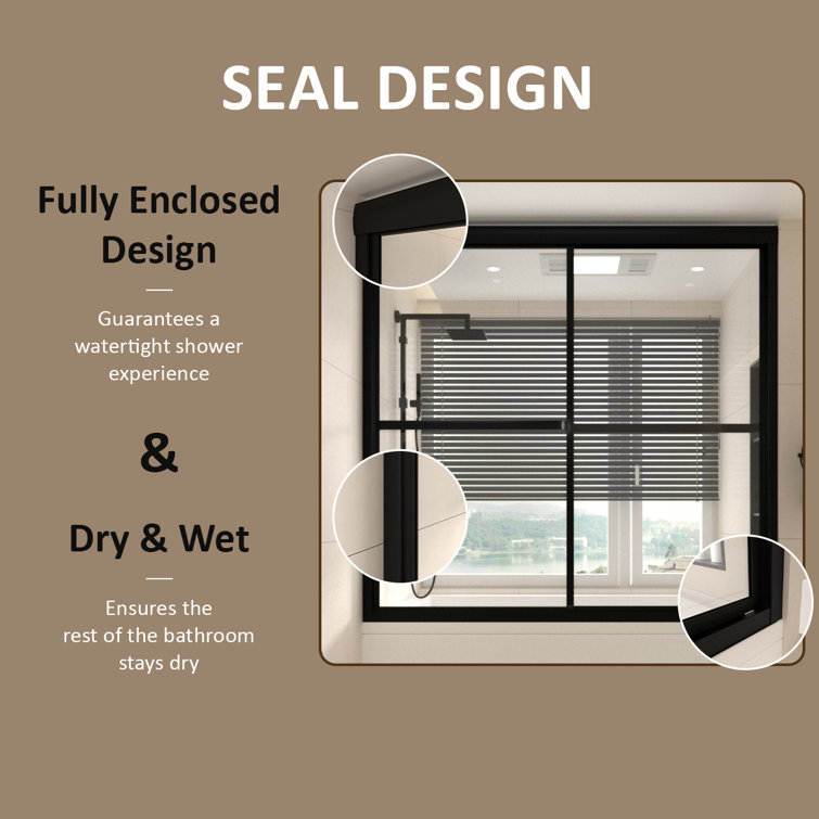 Matte Black Sliding Tub Door with Clear Tempered Glass
