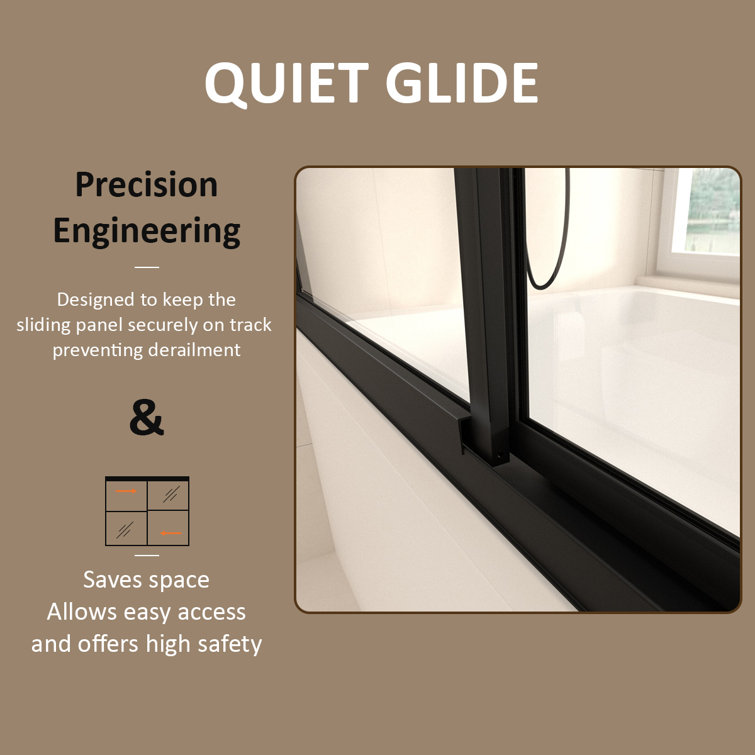 Matte Black Sliding Tub Door with Clear Tempered Glass
